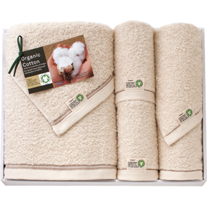 GOTS認証オーガニックコットンギフト バスタオル・フェイスタオル・ウォッシュタオル 2P