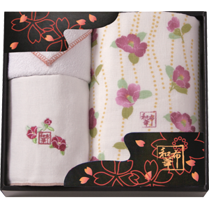 和布華　ガーゼ＆パイルフェイスタオル・タオルハンカチ・マイクロファイバーハンカチ　椿(T)